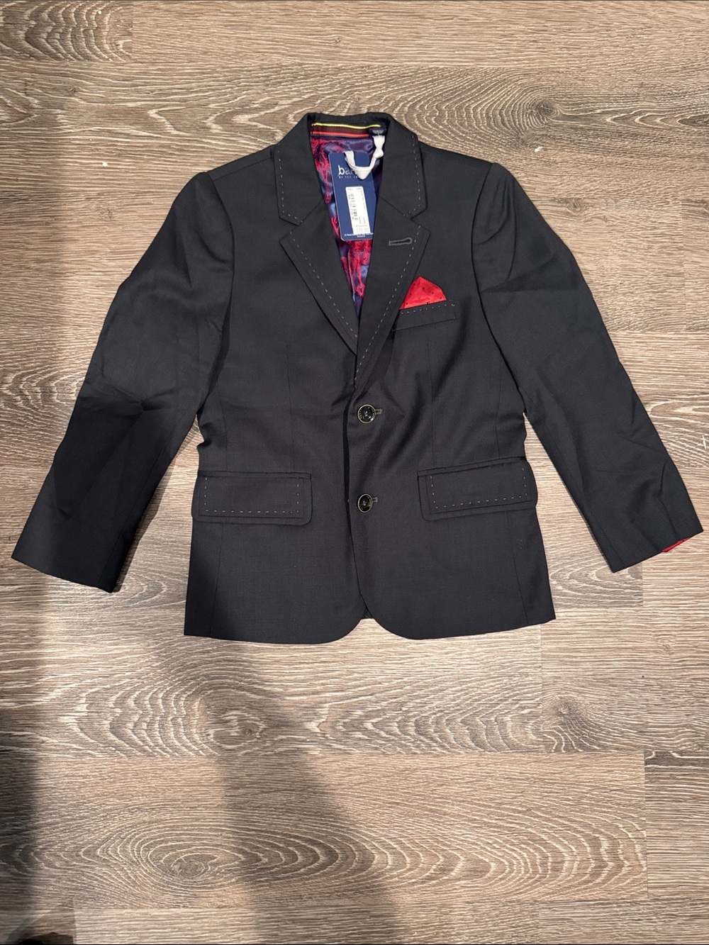 Baker by Ted Baker Boys' Black Blazer with Red Pocket Square